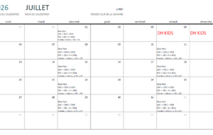 Calendrier prévisionnel cours Juillet 2026