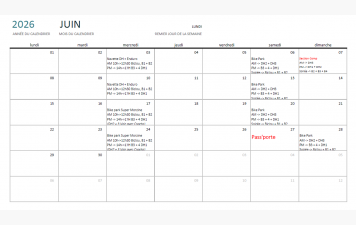 Calendrier prévisionnel cours Juin 2026